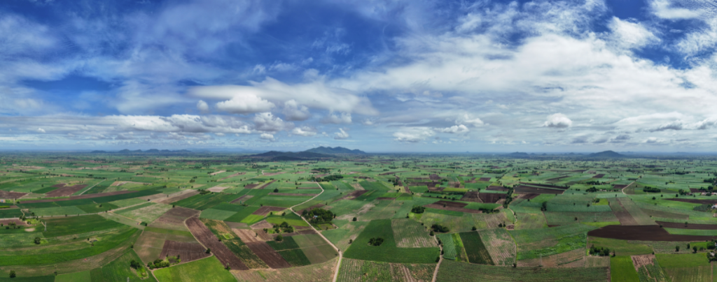Aerial view of fields and farm land